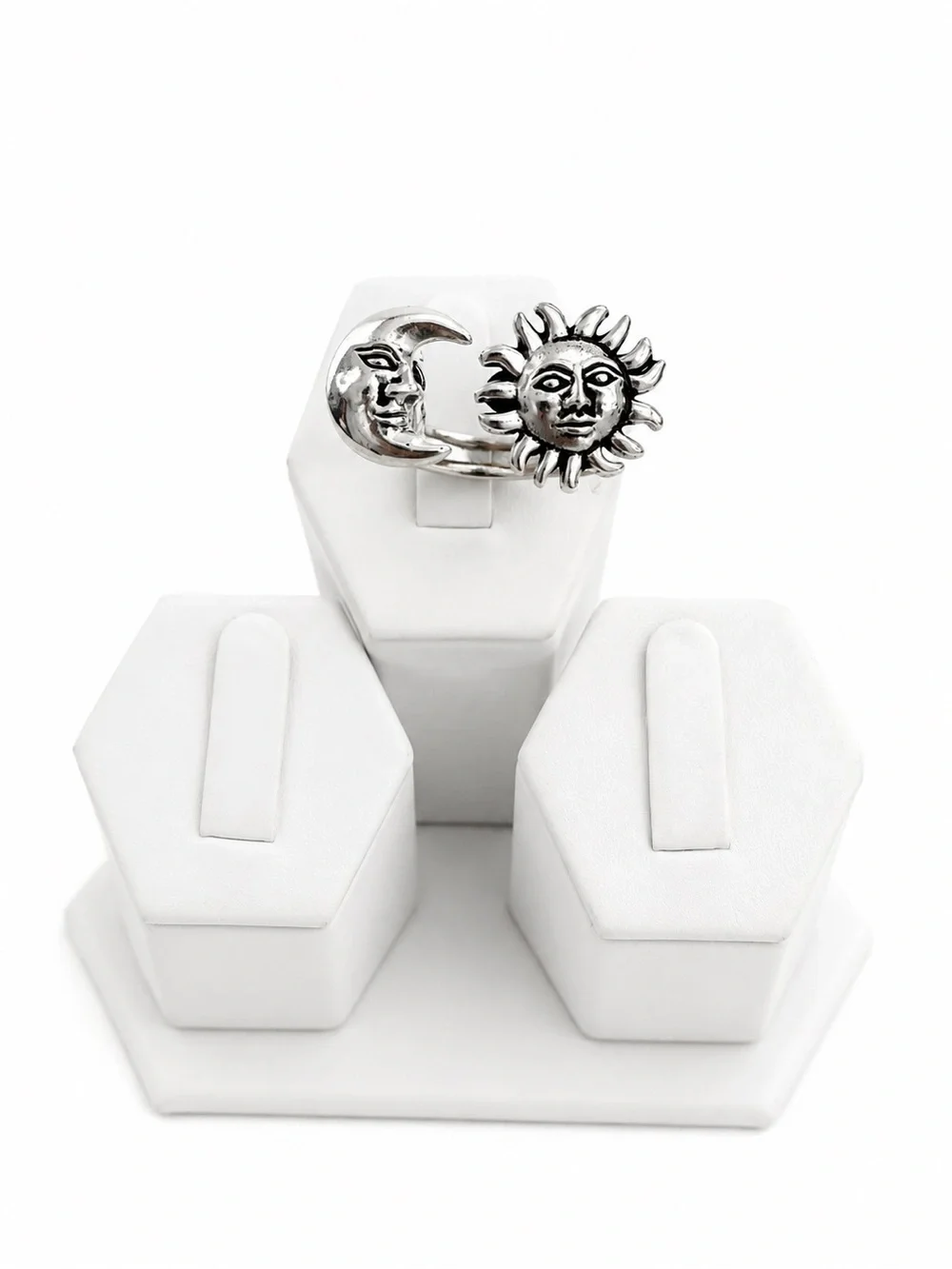 Silver Sun and Moon Adjustable Ring - Women Jewelry